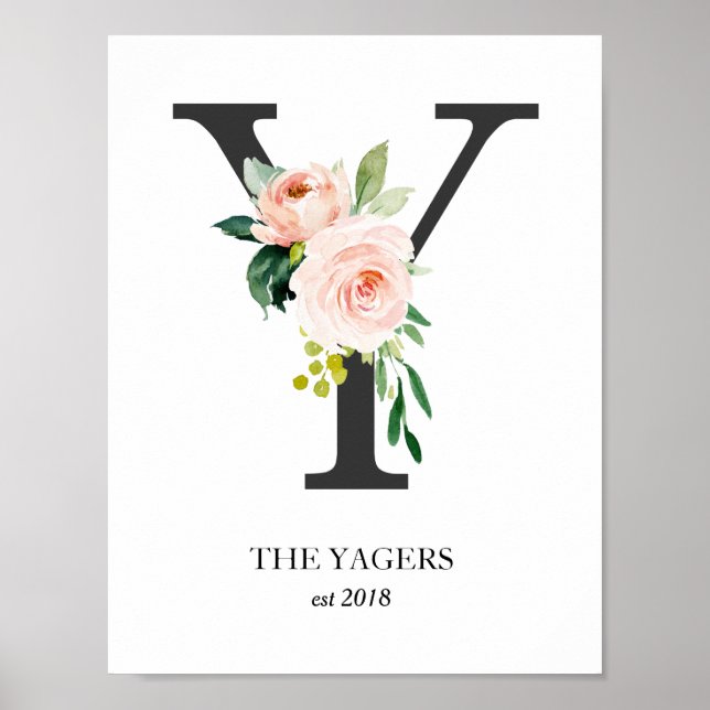 Monogram Print, Brev Y, Bröllop Gift, Nursery Poster (Framsidan)