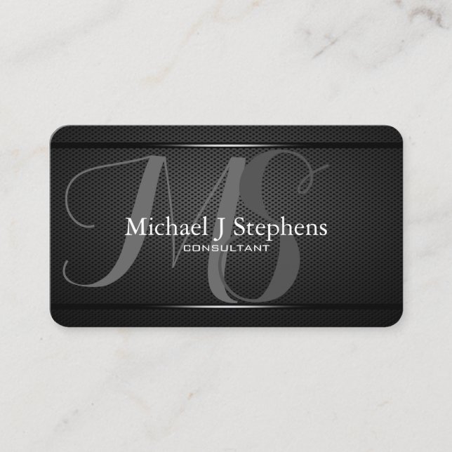 Monogram Professional Svart Metall Texturerad Visitkort (Framsida)