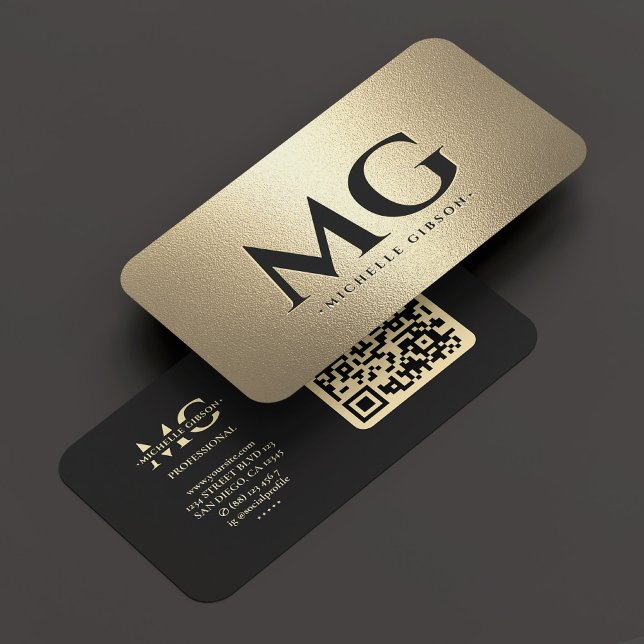 Monogram Professionell Elegant Black Guld Visitkort (Monogram Professional Elegant Black Gold Business Card
)