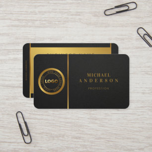 Monogram Professionell Luxe Mörk & Guld Circle Log Visitkort