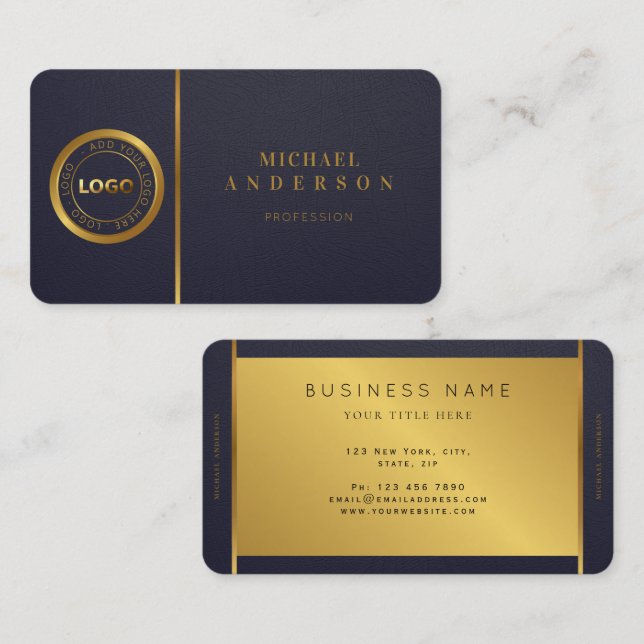 Monogram Professionell Luxe Mörk & Guld Circle Log Visitkort (Fram/baksida)