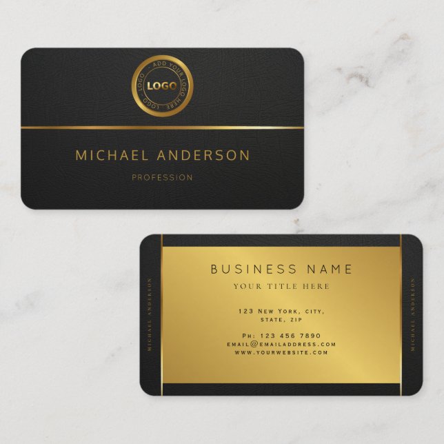 Monogram Professionell Luxury Mörk Guld Circle Log Visitkort (Fram/baksida)