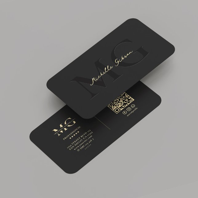 Monogram Professionell Marknadsföring Modern Black Visitkort (Monogram Professional Marketing Elegant Modern Black Gold Business Card
)