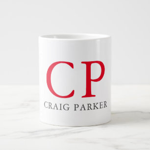 Monogram Professionell Plain Red White Initialer Jumbo Mugg