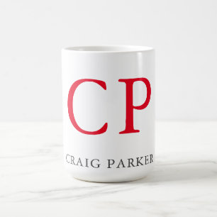 Monogram Professionell Plain Red White Initialer Kaffemugg