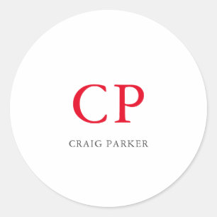 Monogram Professionell Plain Red White Initialer Runt Klistermärke