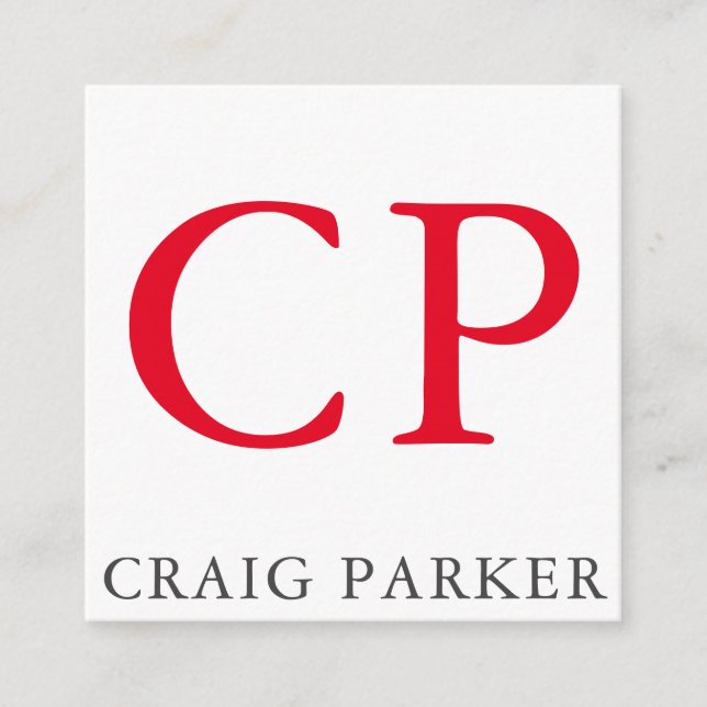 Monogram Professionell Plain Red White Initialer Tilläggskort (Framsida)