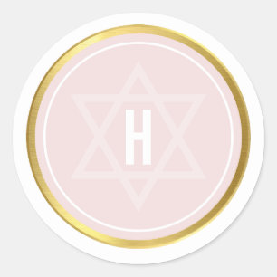 MONOGRAM PUB MITZVAH modern blek rosa guld Runt Klistermärke
