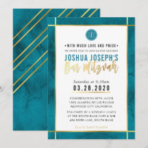 MONOGRAM PUB MITZVAH teal blue guld rand