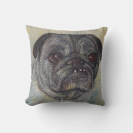 MONOGRAM PUG WATERCOLOR PORTRÄTT KUDDE