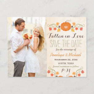 Monogram Pumpa Höstbröllop Save the Date Meddelande Vykort