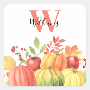 Monogram Pumpkin Autumn Fyrkantigt Klistermärke