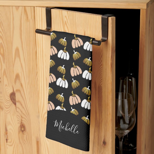 Monogram Pumpkin in Black, , White, Guld Kökshandduk (Thirds Fold)