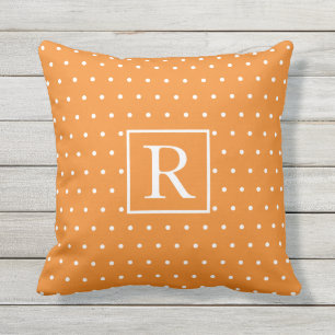 Monogram Pumpkin Orange White Polka dots Fall Kudde