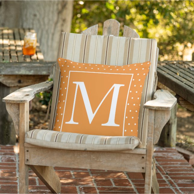 Monogram Pumpkin Orange White Polka dots Höst Kudde (Stol)