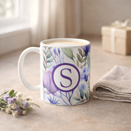 Monogram Purple Floral Kaffemugg