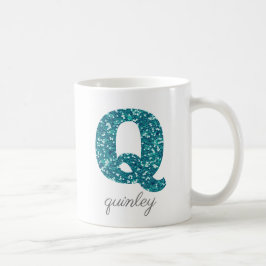 Monogram Q Aqua Glitter Personlig mugg