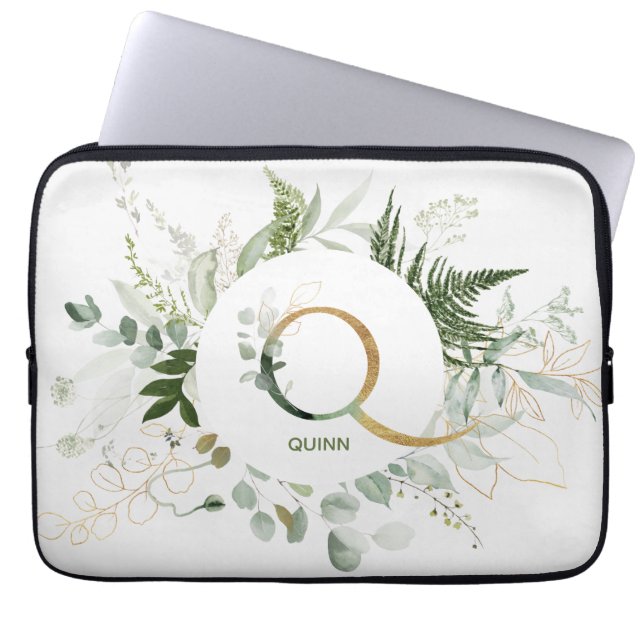 Monogram Q Fern & Eucalyptus Utandning Laptop slee Laptop Fodral (Framsidan)