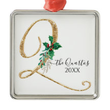 Monogram Q Guld Glitter jul jul Holly Foliage