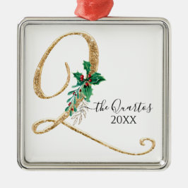 Monogram Q Guld Glitter jul jul Holly Foliage Julgransprydnad Metall