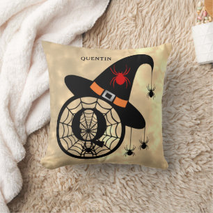 Monogram Q Halloween Himlar Witch Spiders Namn Kudde