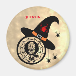 Monogram Q Halloween Himlar Witch Spiders Namn Mag Magnet