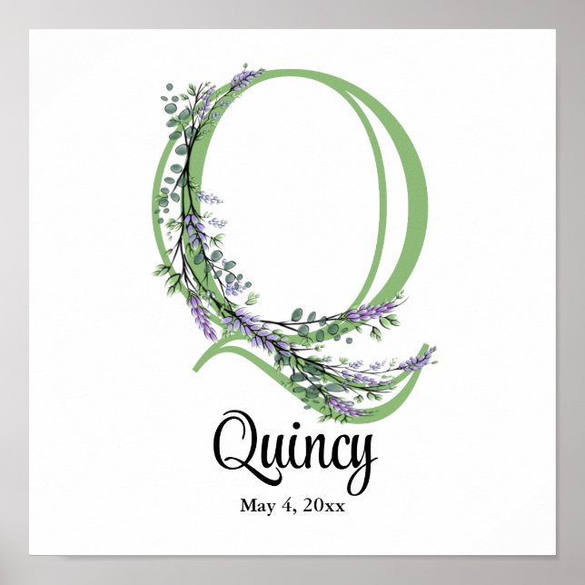 Monogram Q, Lavender Eucalyptus plantskolor Poster (Framsidan)