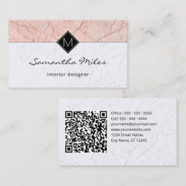 Monogram QR-kod Elegant Ro Grått Marble Visitkort