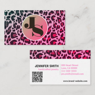Monogram QR-kod Leopard Skriv ut Rockabilly Rosa Visitkort
