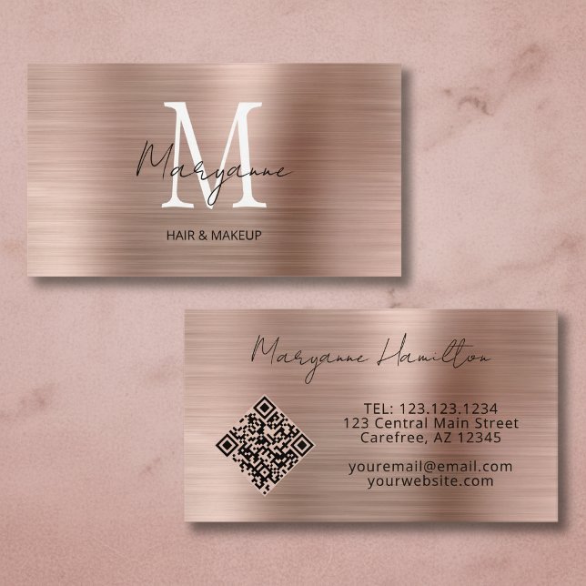 Monogram QR-kod Rose Gold Visitkort (Skapare uppladdad)