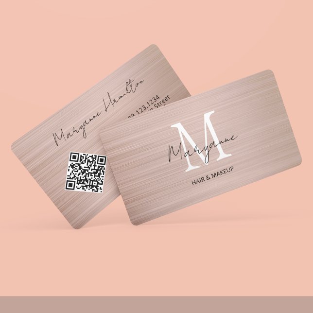 Monogram QR-kod Roséguld Visitkort (Skapare uppladdad)