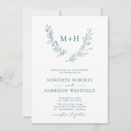 Monogram QR- kod Teal Blue Bröllop Inbjudningar