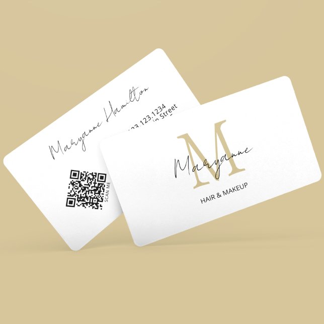 Monogram QR-kod vit guld Visitkort (Skapare uppladdad)