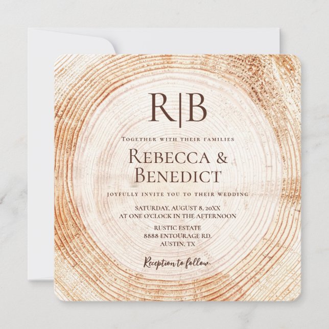 Monogram QR-kod Webbplats Bark Rustic Bröllop Inbjudningar (Framsida)