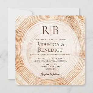 Monogram QR-kod Webbplats Bark Rustic Bröllop Inbjudningar