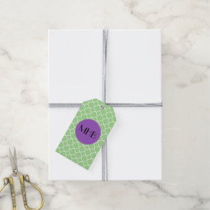 Monogram - Quatrefoil Shape - grön vit Presentetikett