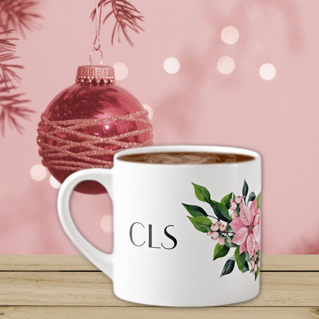 Monogram & Quote, Rosa Poinsettia Swag on 6oz Espressomugg (Skapare uppladdad)