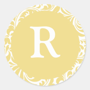 Monogram R Antique Guld Bröllop monogram Kuvert Runt Klistermärke