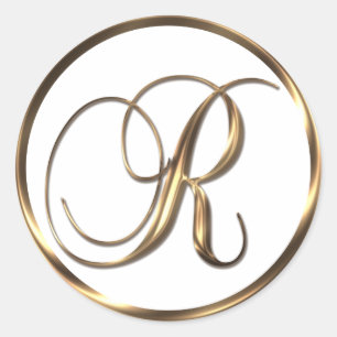 Monogram R Faux Bronze Runt Klistermärke
