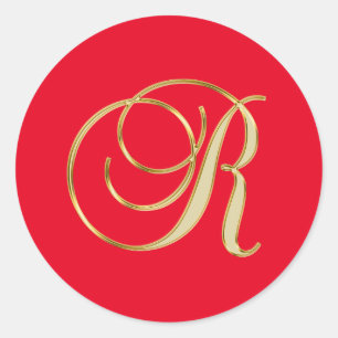 Monogram R guld-skript Runt Klistermärke