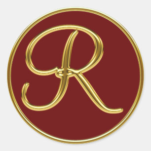 Monogram R i guld 3D Runt Klistermärke