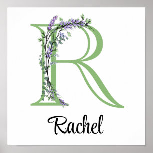 Monogram R Lavendel Eukalyptus barnkammardekor Poster