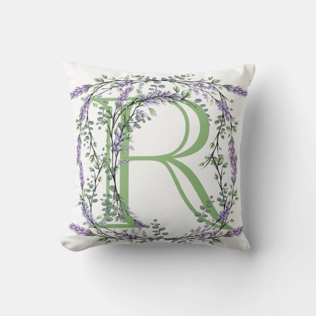 Monogram R Lavender Eucalyptus Kudde (Framsida)