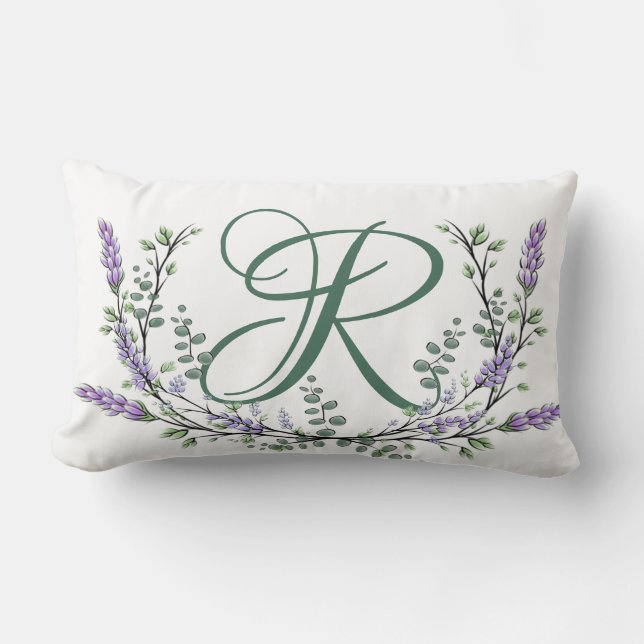 Monogram R Lavender Eucalyptus Lumbarkudde (Framsida)
