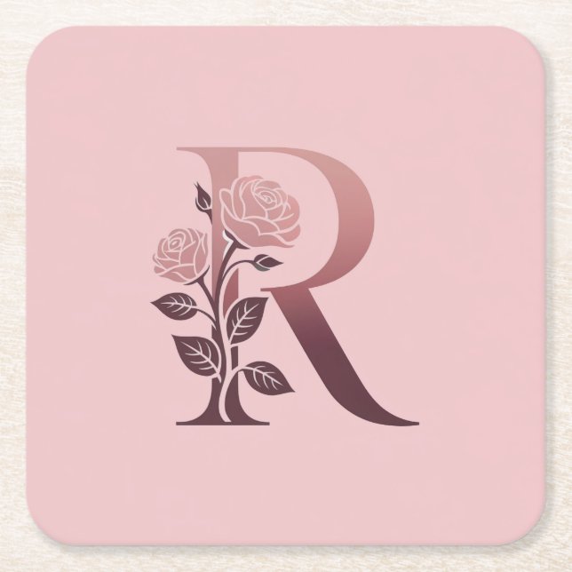 Monogram R Rosa ros Underlägg uppsättning Papper Kvadrat (Framsidan)