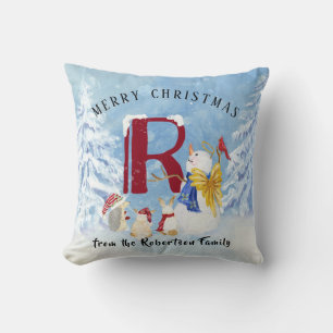 Monogram R Snowy Snögubbe Angel Hedgehog Rabbits Kudde