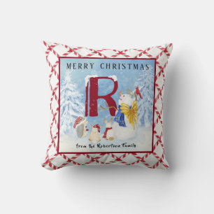 Monogram R Snowy Snögubbe Angel Hedgehog Rabbits Kudde