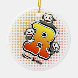 Monogram R Sock monkey Julgransprydnad Keramik