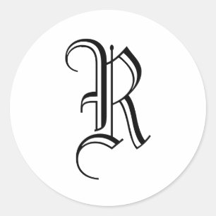 Monogram R Sticker Black White Old English Runt Klistermärke