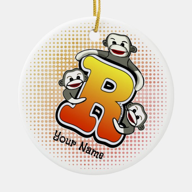 Monogram R Strumpapa  Julgransprydnad Keramik (Framsidan)